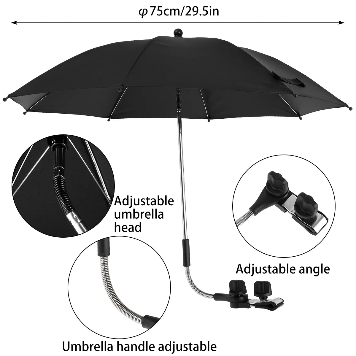 Beach Umbrella Adjustable Shade Umbrella Outdoor with Large Opening Clip Portable Umbrella Beach Camping Chair Wheelchair