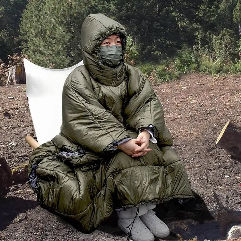 Camp Poncho Sleeping Bag Wearable Under Quilts Hammock Hooded Poncho Portable Winter Poncho Coat For Camping Backpacking Hiking