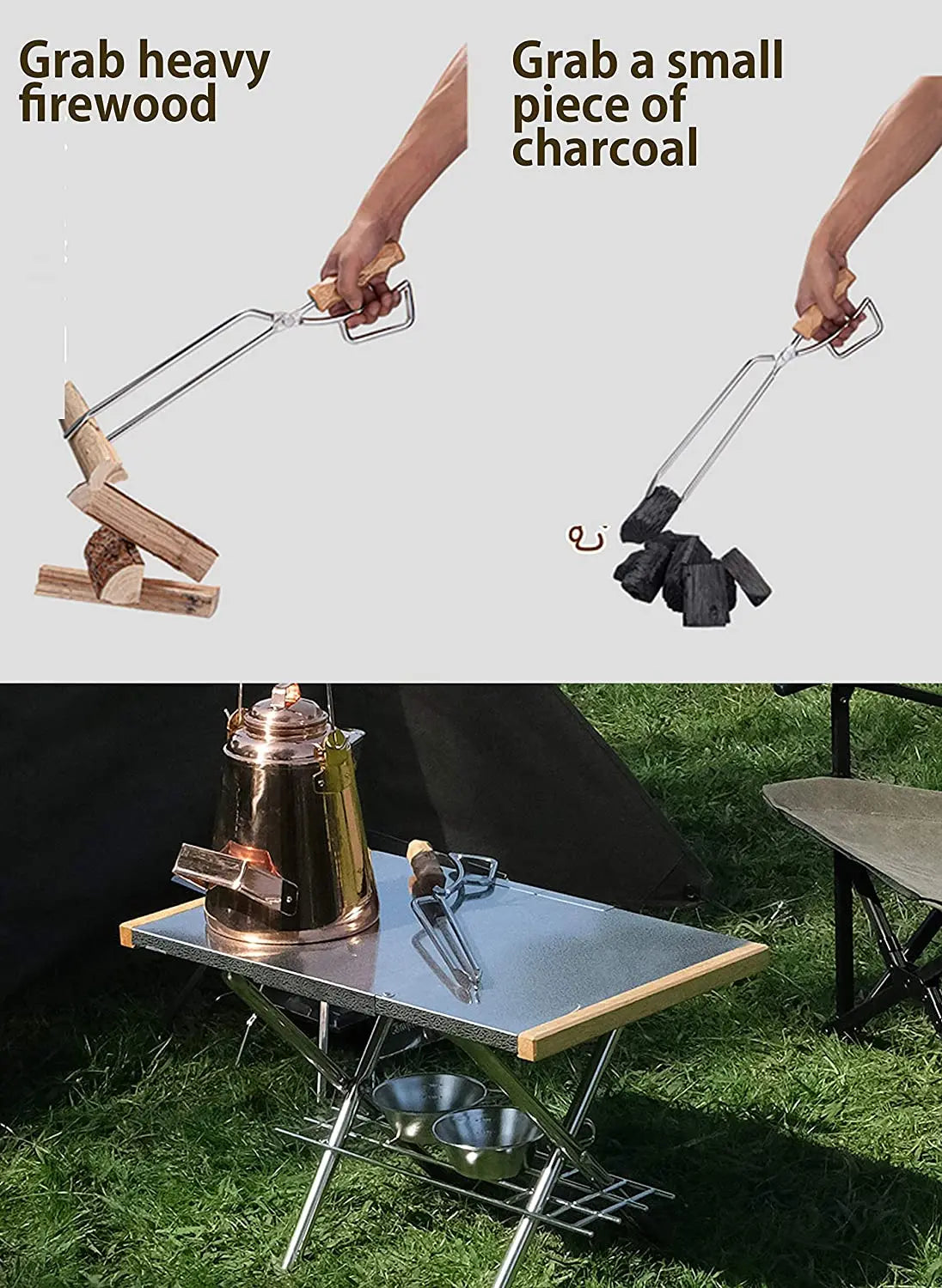 Campingmoon Folding Garden Steel Firewood Tongs Camping Portable foldable outdoor camping Charcoal Tongs