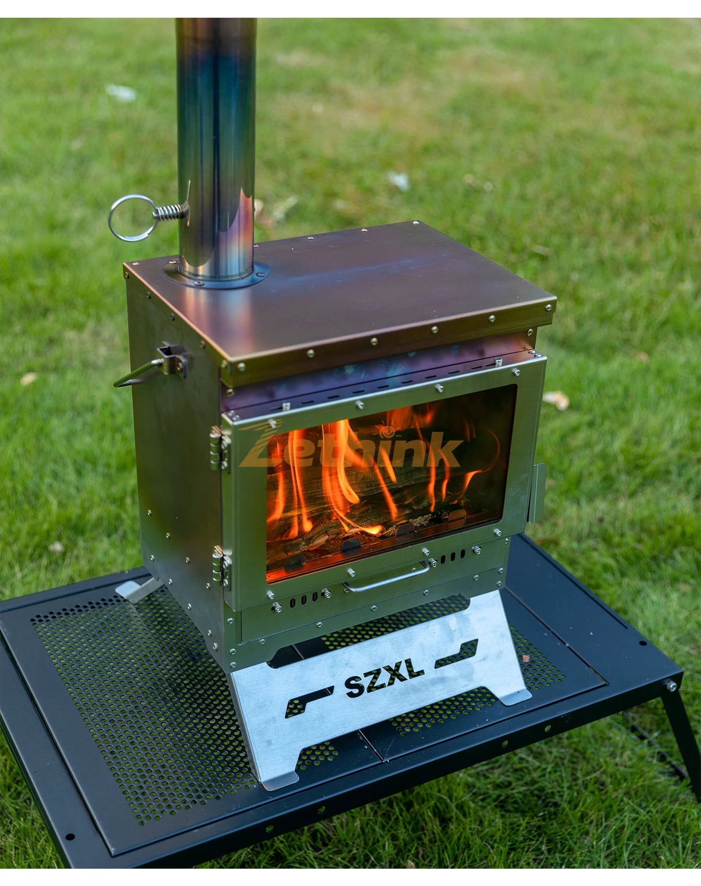 Camping Tent Stove Stainless Steel Smokeless Fireplace Secondary Burning Wood Stove Large Glass Window Firewood Heater