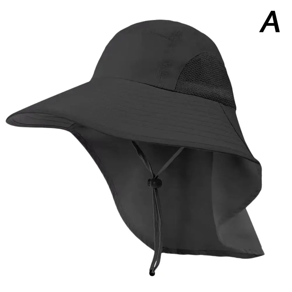 Summer Outdoor Sun Hat with UV Protection Neck Flap Fishing Cap Wide Brim Adjustable Windproof Strap For Hiking Camping