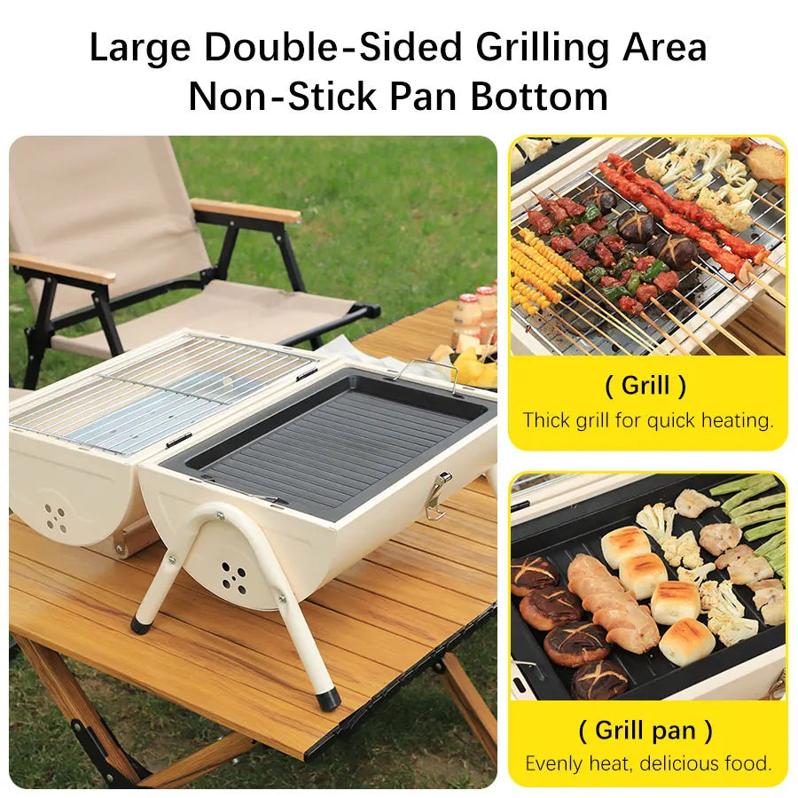 Outdoor portable charcoal grill, integrated windproof, foldable small barbecue grill, suitable for home use and camping.