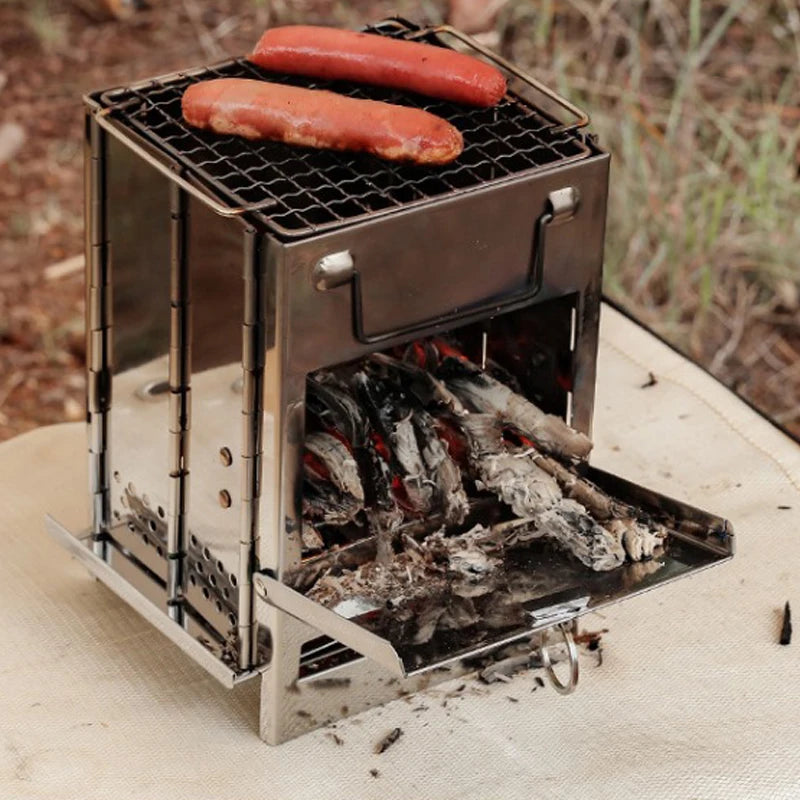Camping Cooking Wood Stove Stainless Steel Firewood Collapsible Portable Barbecue Outdoor Bbq Cooking Equipment For Camping