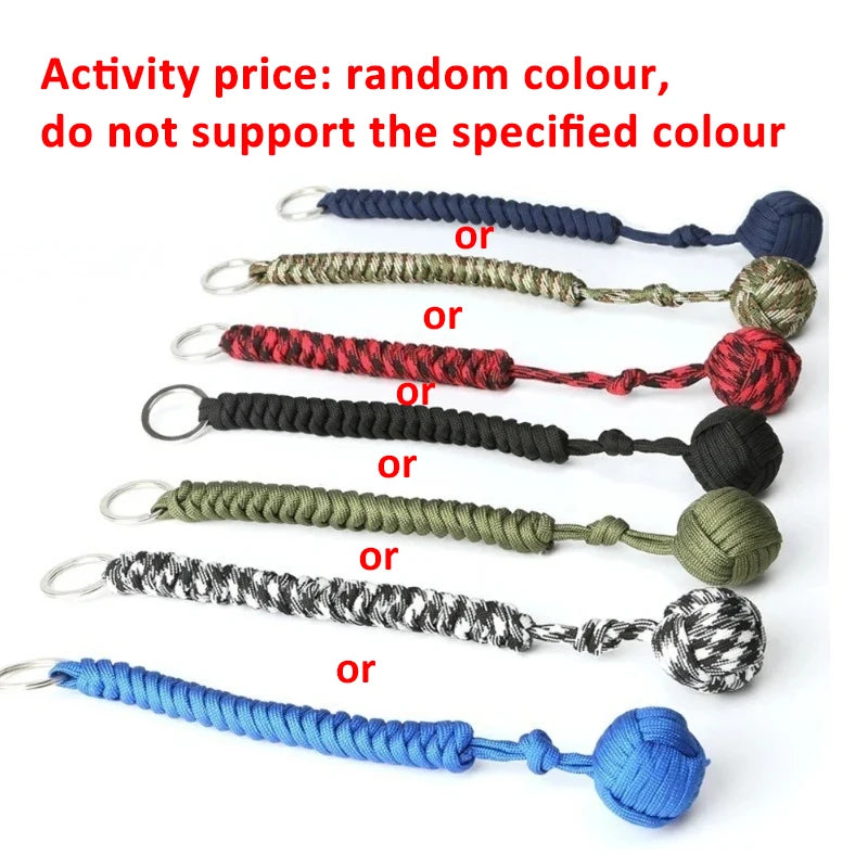 Outdoor Self-Defense Umbrella Rope,Monkey Fist Steel Ball, Paracord Survival Key Chain, Outdoor Safety Protection Accessories