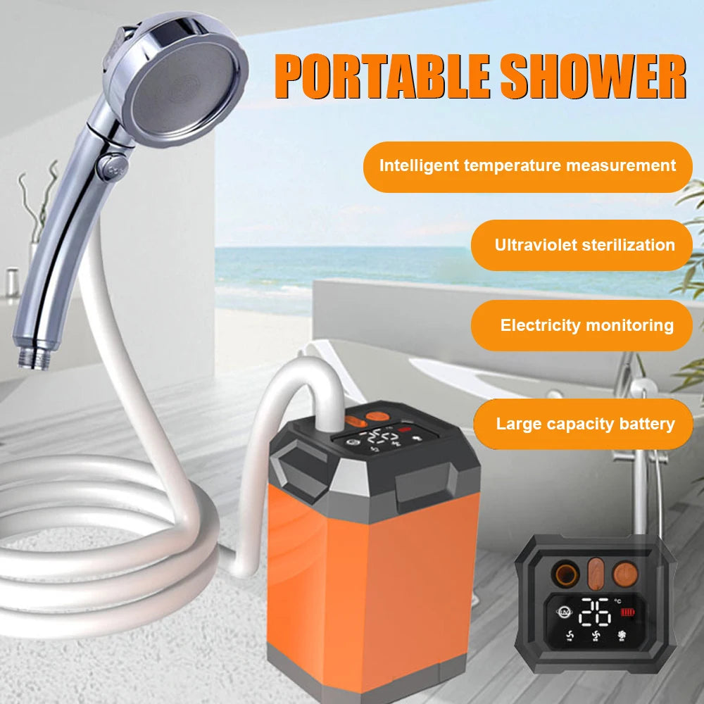 Portable Cordless Camping Shower Outdoor Electric Shower Pump Rechargeable Shower Large Capacity Hiking Traveling Shower Digital