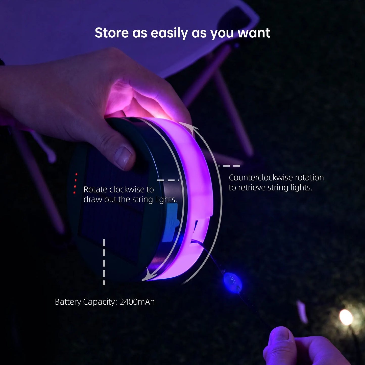 Solar Camping Lights LED Outdoor String Lights RGBIC USB Rechargeable with Storage Case APP IP65 for Camping Garden Christmas