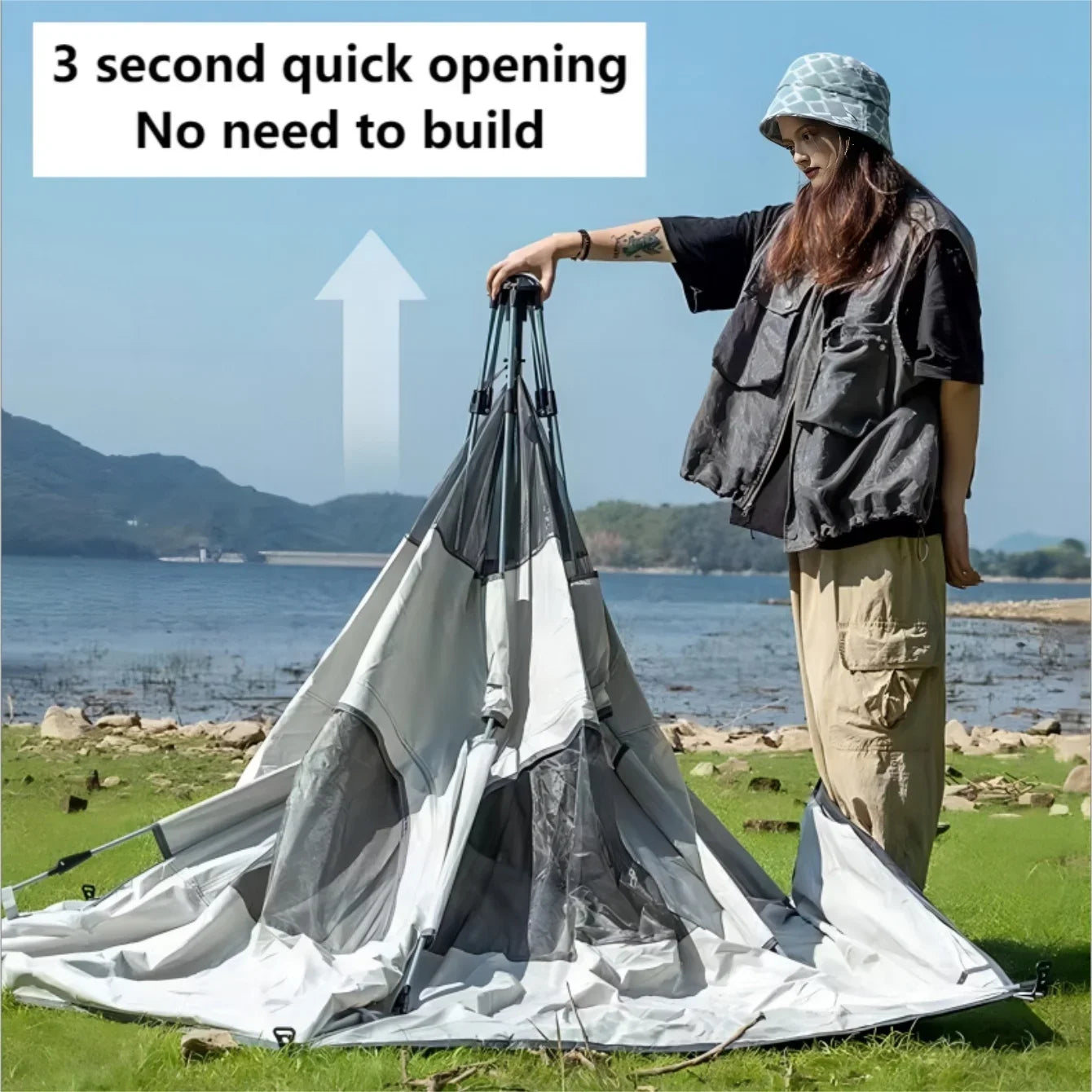 Camping pop up tents waterproof Portable Windproof tents for camping 4 person family tent with Skylight,Upgraded Large Size
