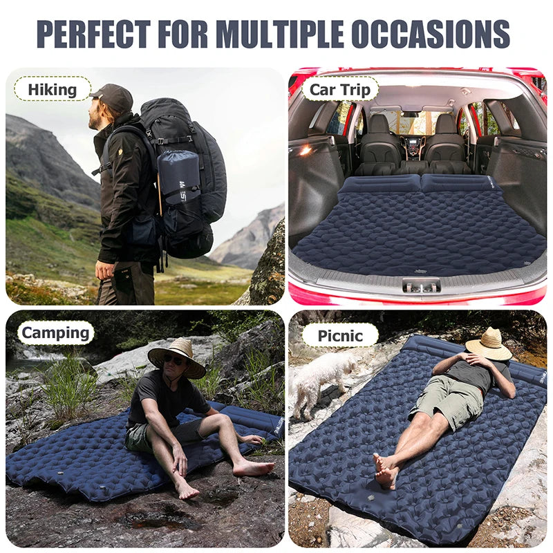 Camping double sleeping pad self-inflating cushion two person travel bed air mattress with pillow outdoor hiking