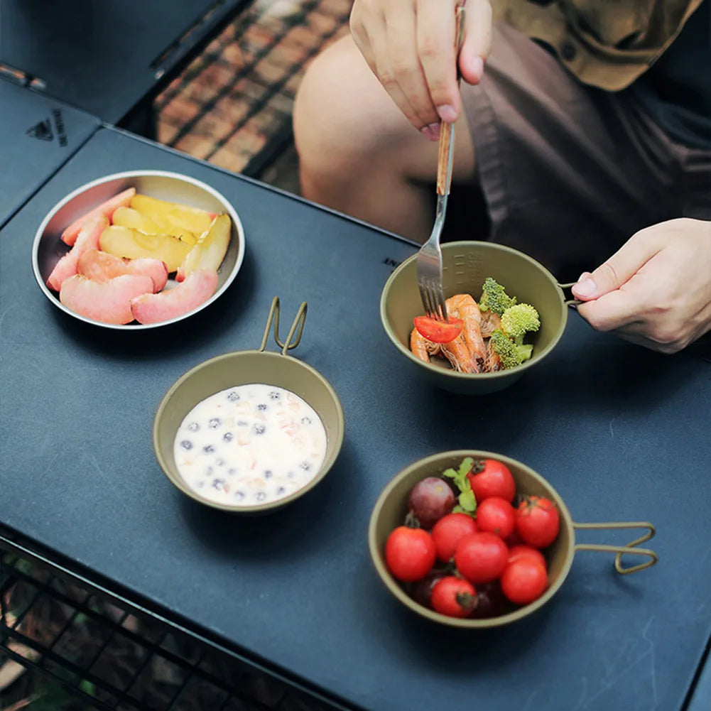 300ML Camping Bowl Stainless Steel Camping Sierra Cup with Folding Handle Ultralight Camping Tableware for Camping Backpacking