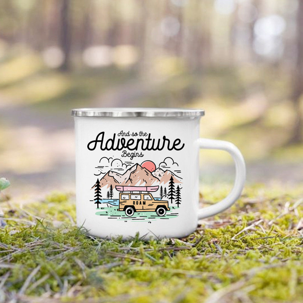 Life Is Better By The Campfire Printed Camper Mugs Camping Enamel Mug Adventure Campfire Party Beer Juice Cup Gifts for Camper
