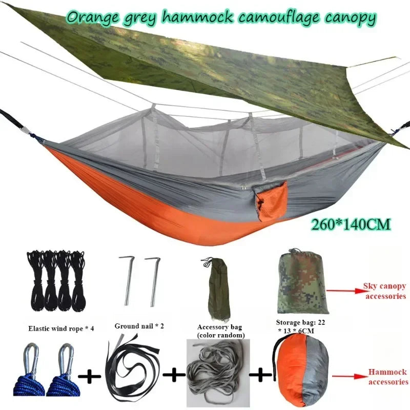 Camping Hammock Mosquito Proof Sunshade Hammock With Mosquito Net&Rainfly Tent Tarp Package Portable Outdoor Camping Hammock