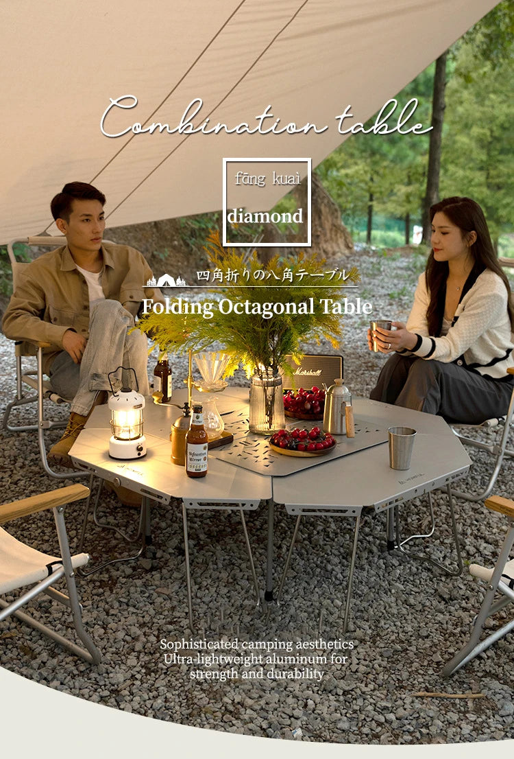 HOMFULOutdoor Stainless Steel Barbecue Campfire Table Camping Multifunctional Portable Foldable Splicing Combination Round Table