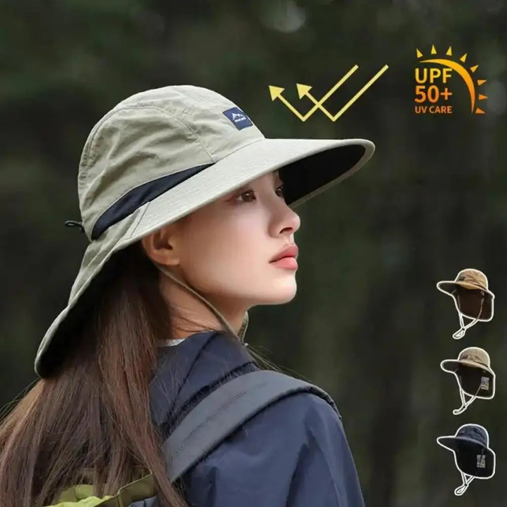 UV Protection Hat with Wide Brim Waterproof Quick-drying Panama Fisherman Cap Mesh Breathable Neck Protection Summer Hat