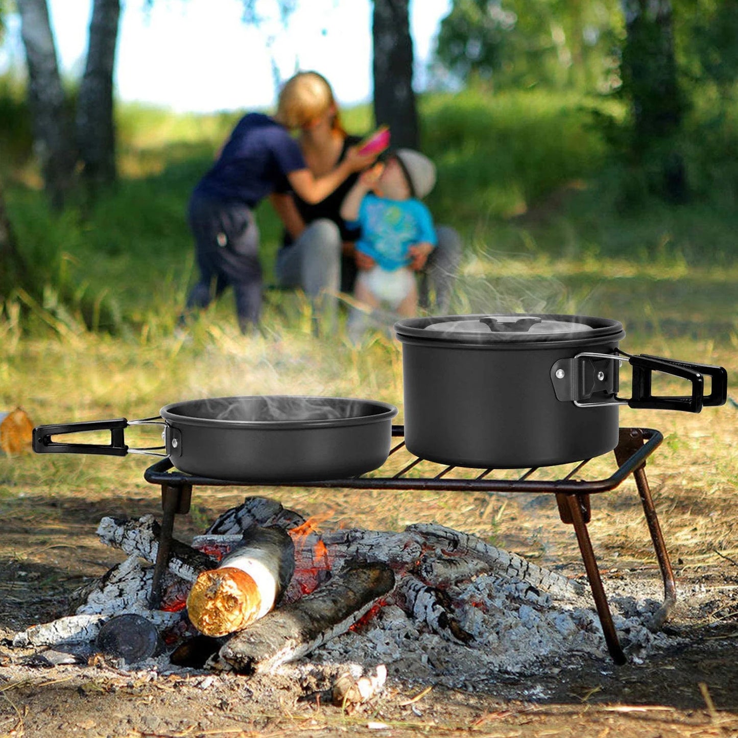 Camping Cookware Set Outdoor Cooking Equipment for Camping Hiking and Picnics for 2 People All in One Compact Camp Cooking Set