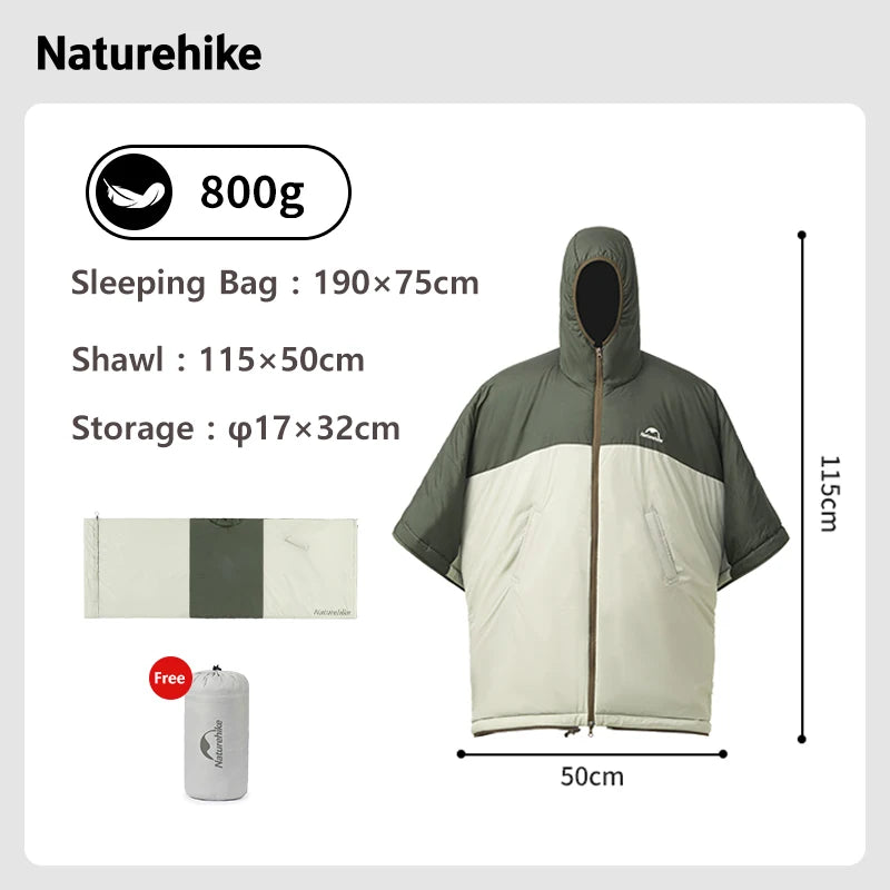 Naturehike Sleeping Bag Wearable Cloak Sleeping Bag Poncho Coat Outdoor Camping Portable Ultralight Cotton Sleeping Bag Quilt