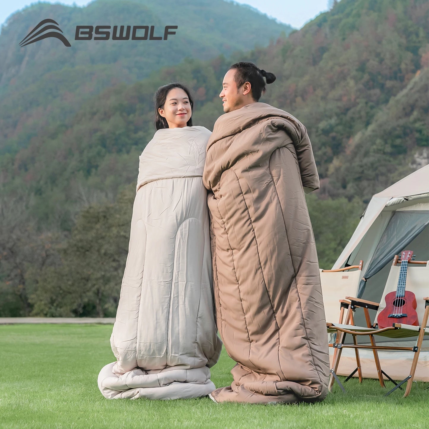 BSWolf 2 Person Camping Sleeping Bag Portable Detachable Sleeping Bag for Travel Outdoor Hiking