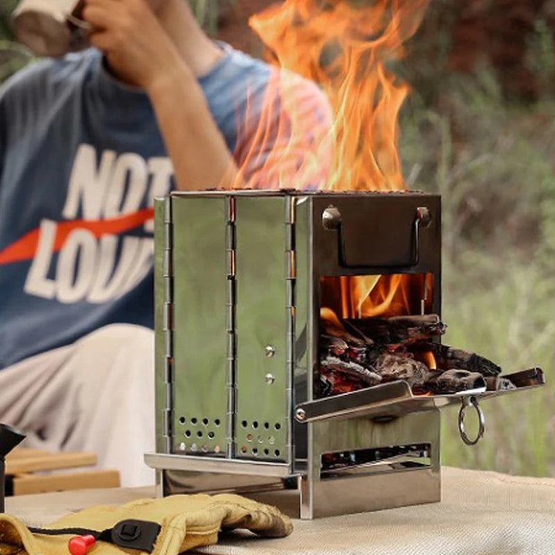 Camping Cooking Wood Stove Stainless Steel Firewood Collapsible Portable Barbecue Outdoor Bbq Cooking Equipment For Camping