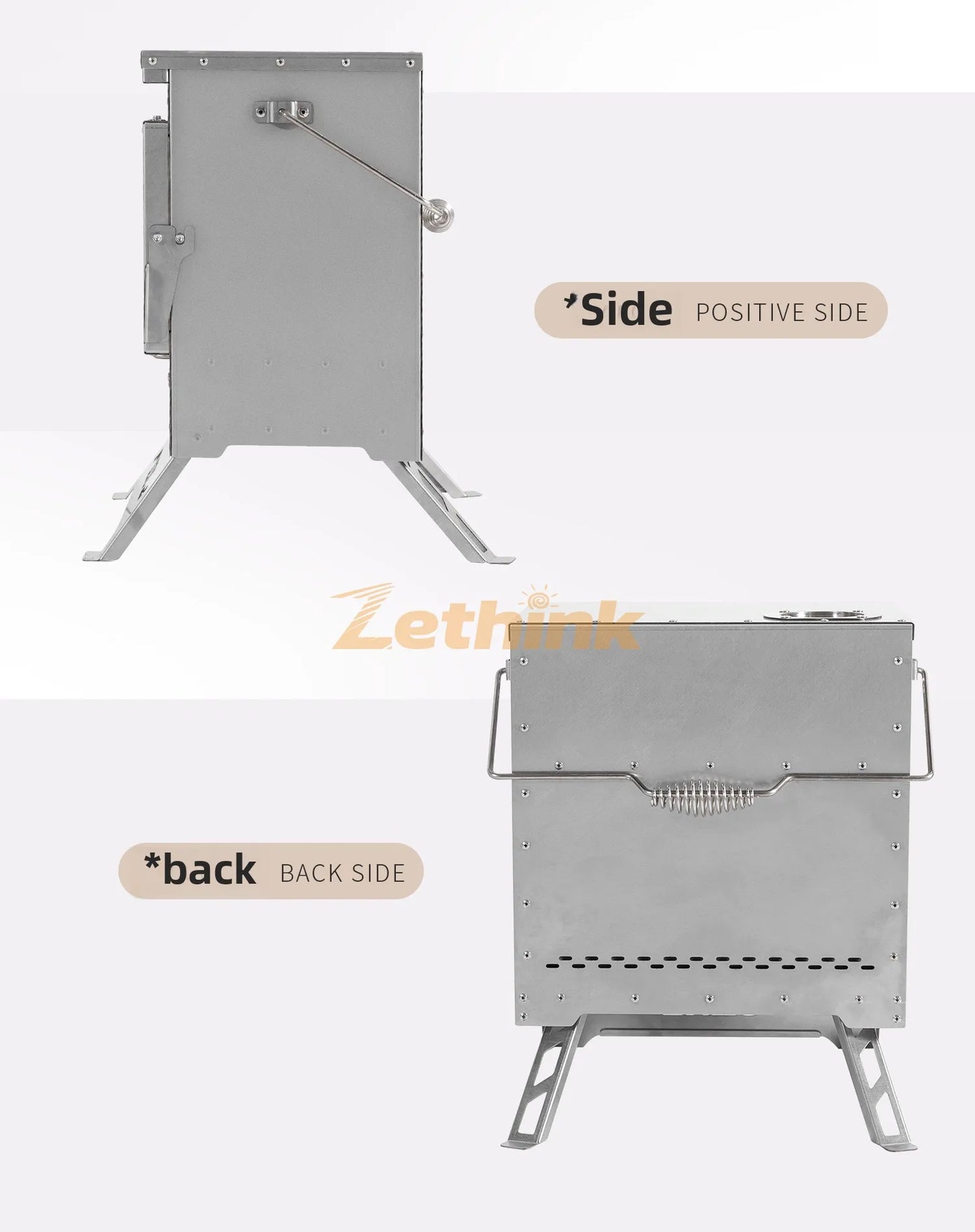 Camping Tent Stove Stainless Steel Smokeless Fireplace Secondary Burning Wood Stove Large Glass Window Firewood Heater