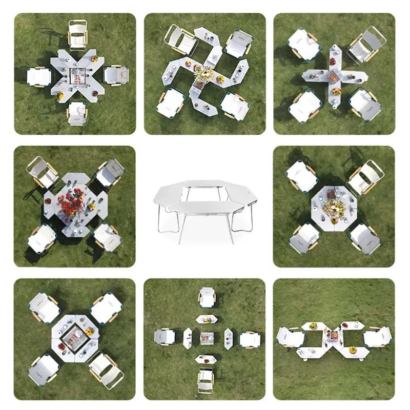 HOMFULOutdoor Stainless Steel Barbecue Campfire Table Camping Multifunctional Portable Foldable Splicing Combination Round Table