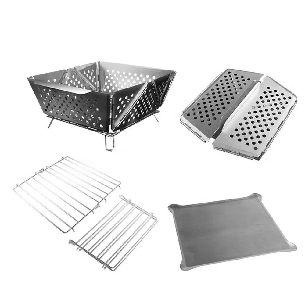 Portable Folding BBQ Grill Camping Split Stainless Steel Fire Pit Tent Stove Outdoor Picnic Accessories Charcoal Grill Burner