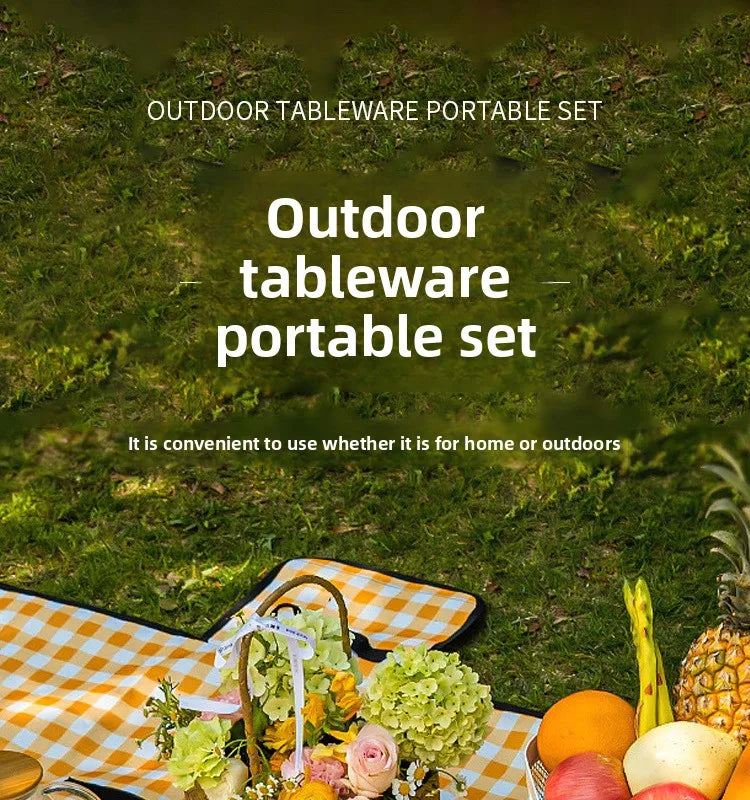 Stainless steel outdoor tableware set camping picnic knife fork spoon plate set outdoor portable meal