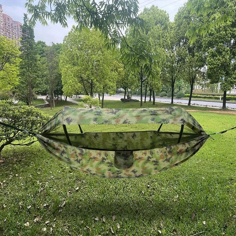 New Arrival Outdoor Double Hammock with Anti-flip Design, Automatic Speed Open Swing, Mosquito Net, Sunshade Canopy