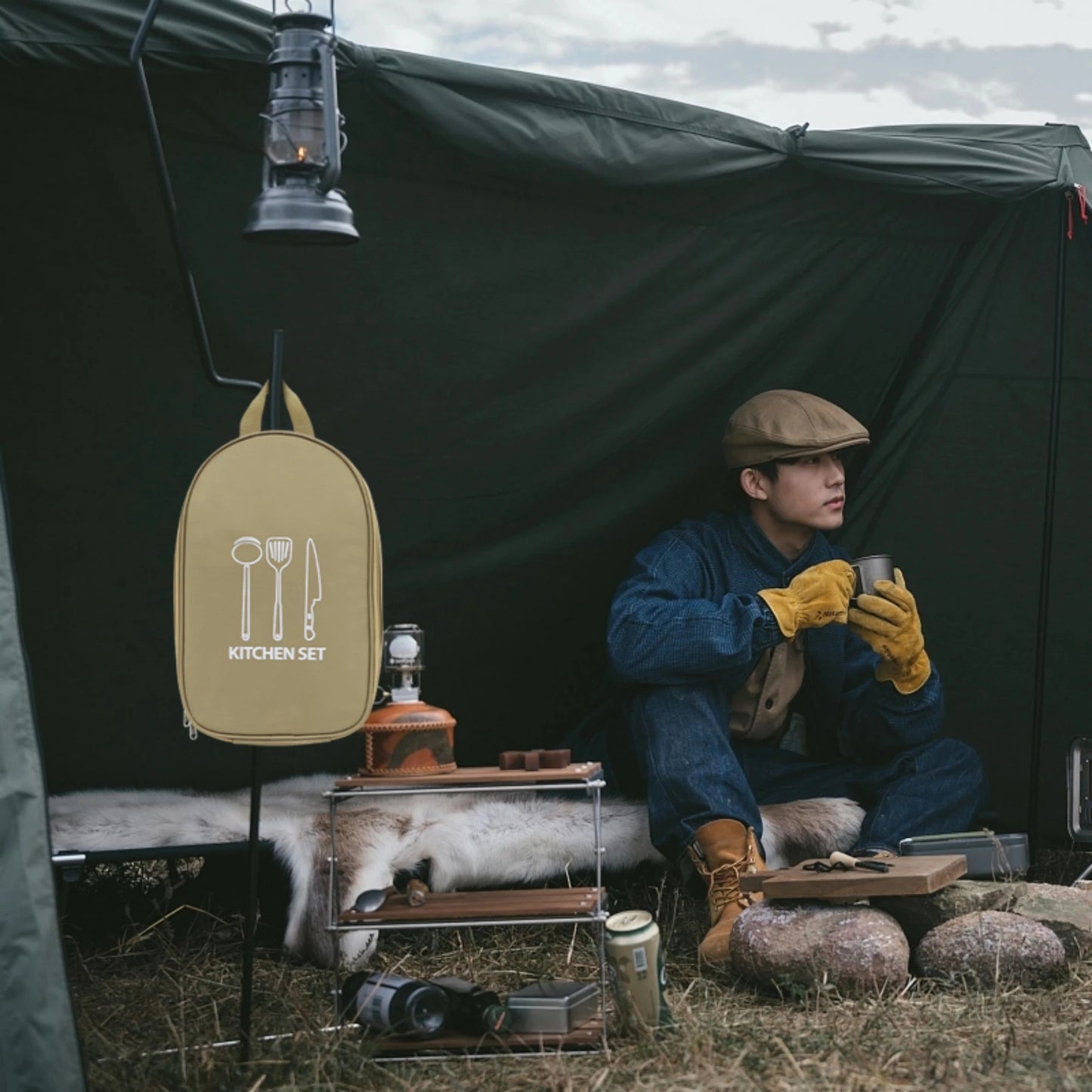 Camping Cookware Bag Kitchen Utensil Storage Bag Large Capacity Picnic Cooking BBQ Tableware Pouch Outdoor Camping Supplies