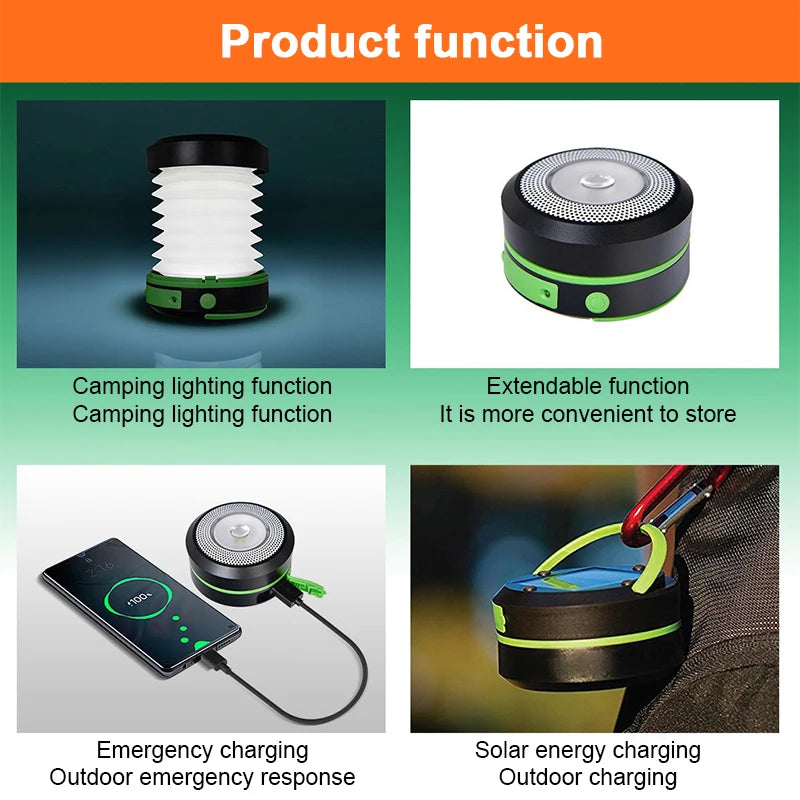 Camping Light Solar Rechargable Foldable Portable Lantern Power Bank Waterproof Flashlight Solar Lamp Camp Outdoor ﻿