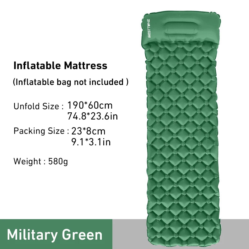 WESTTUNE Camping Inflating Sleeping Mattress Folding Outdoor Sleeping Pad Inflatable Mattress with Pillow Ultralight Travel Bed