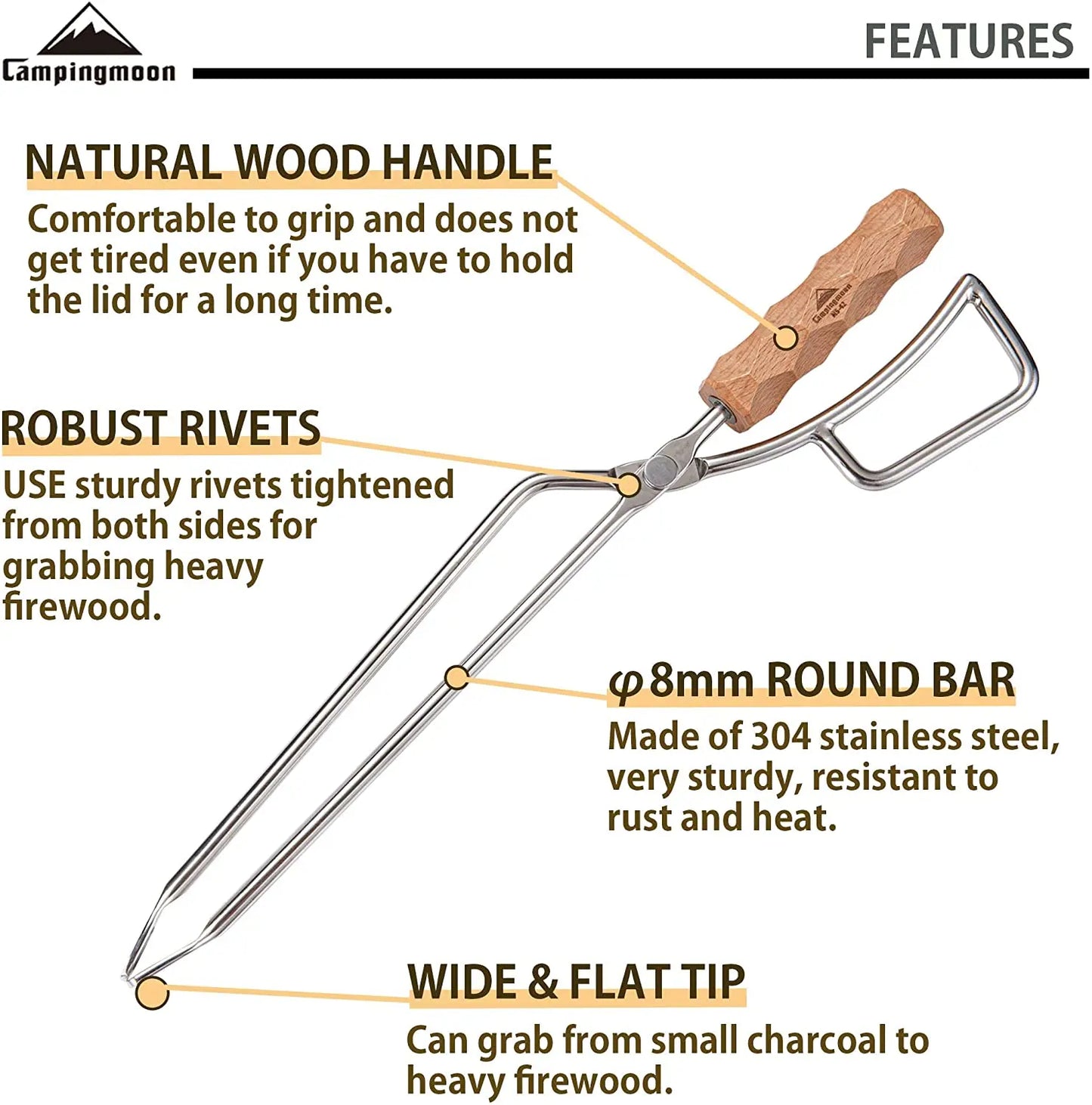 Campingmoon Folding Garden Steel Firewood Tongs Camping Portable foldable outdoor camping Charcoal Tongs