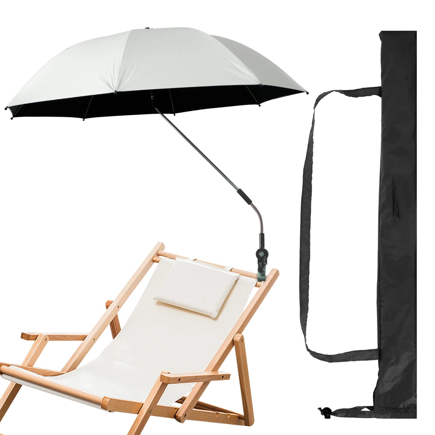 Beach Umbrella Adjustable Shade Umbrella Outdoor with Large Opening Clip Portable Umbrella Beach Camping Chair Wheelchair