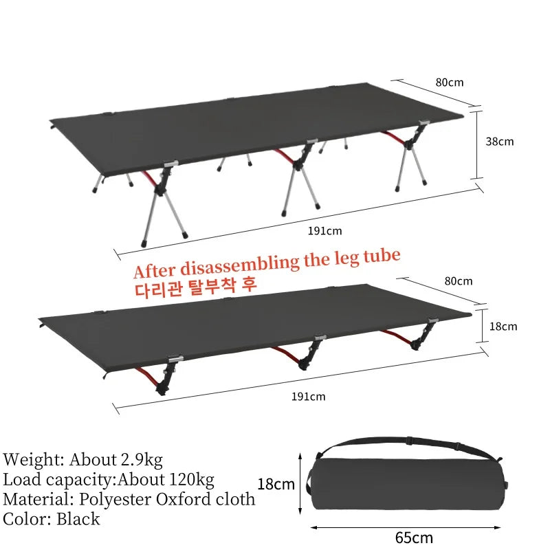 Camp Cot  Camping  Bed  Aluminum Alloy Folding Bed Ultra-Light Lightweight Outdoor Camping Tent Self-Driving Lunch Break 4 Rods