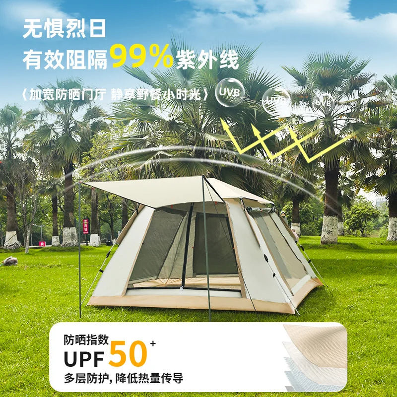 Tent outdoor camping 3-4 people, fully automatic beach folding portable quick opening, rainproof and sunscreen, wild camping