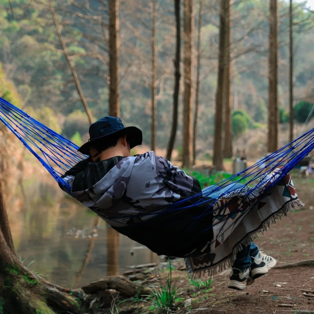 Outdoor Sport Hammock Portable Simple Hammocks Strong Thick Nylon Rope Hammock For Garden Beach Yard Travel Swing Hanging Bed