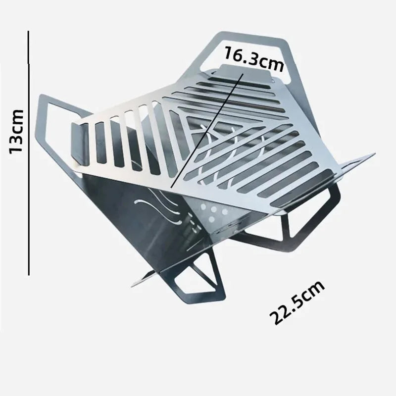 Triangular Grill Rack Outdoor Card-type Barbecue Rack Lightweight Windproof And Dismountable Camping Triangular Fire Pit
