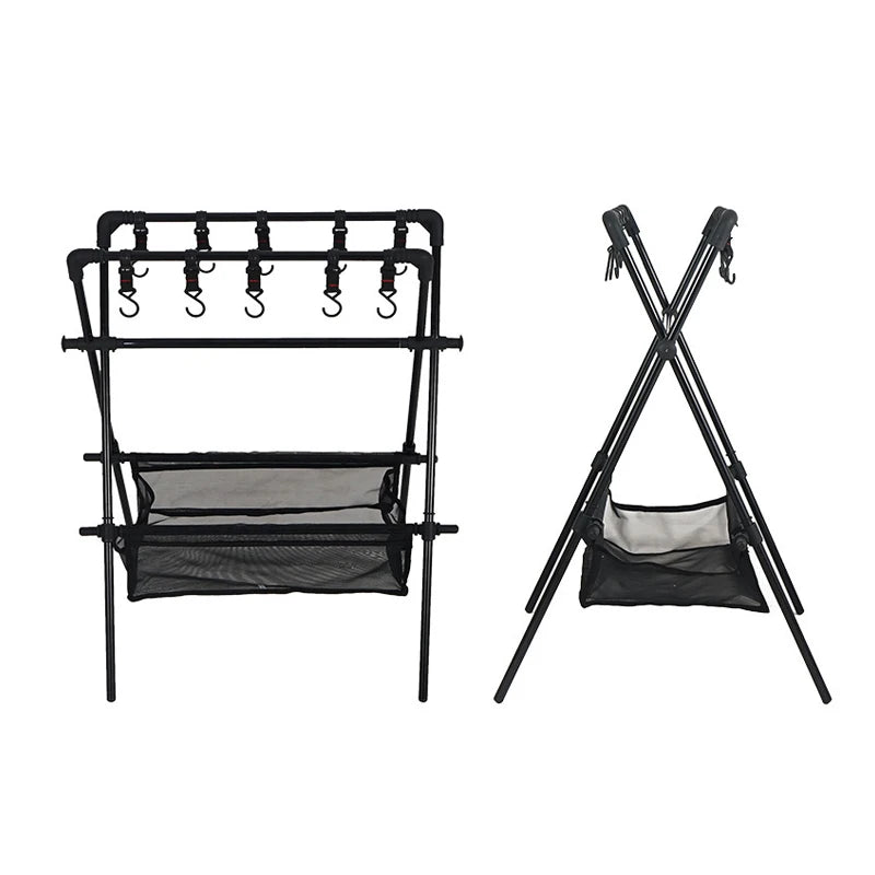 Outdoor Foldable Storage Rack, Camping Multifunction Tableware Tripod, Storage Shelf With Drying Net