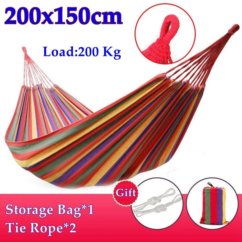 Outdoor Canvas Hammock Portable Thickened Anti-Rollover 2 Persons Striped Hammock Garden Travel Camping Hanging Swing Hammock