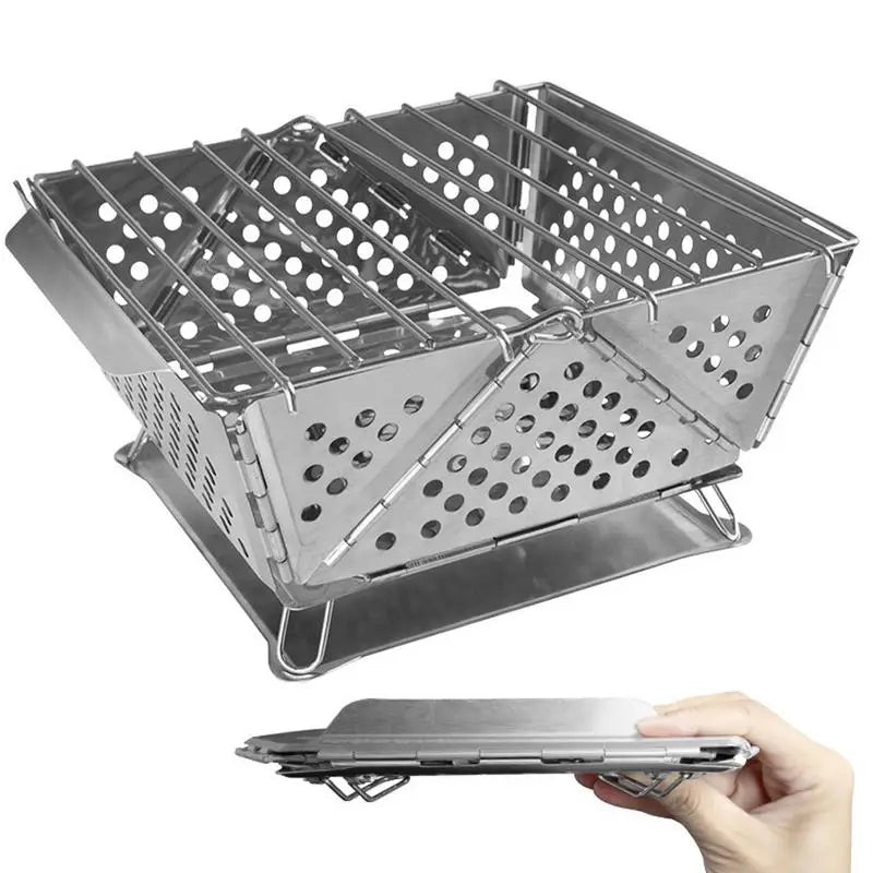 Portable Folding BBQ Grill Camping Split Stainless Steel Fire Pit Tent Stove Outdoor Picnic Accessories Charcoal Grill Burner