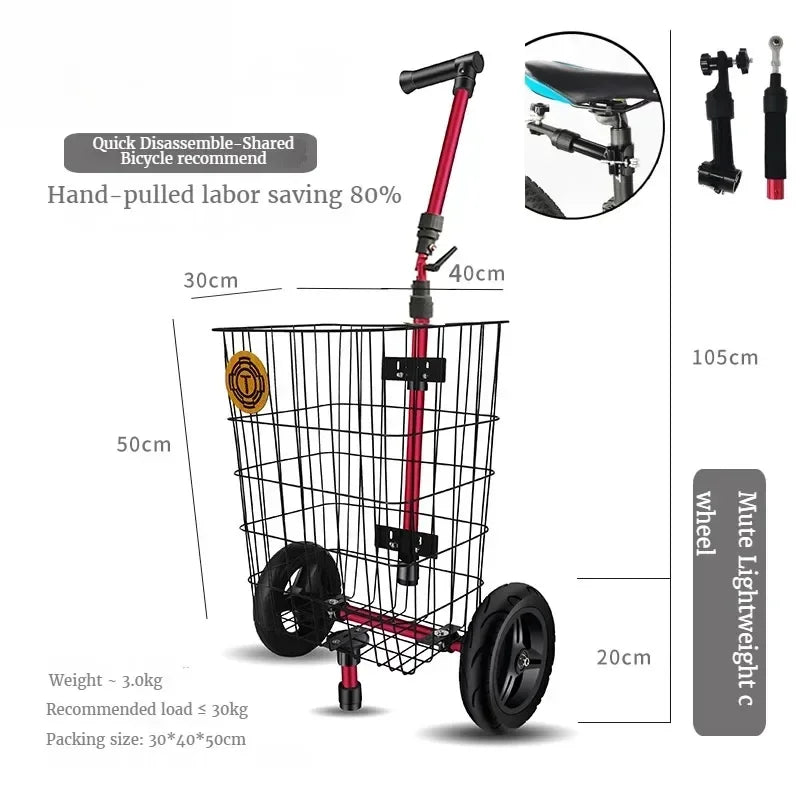 Outdoors Rear Mounted Campsite Vehicle Continuous Bicycle Trailer Silent Tires Camping Storage Natural Hiking Accessories