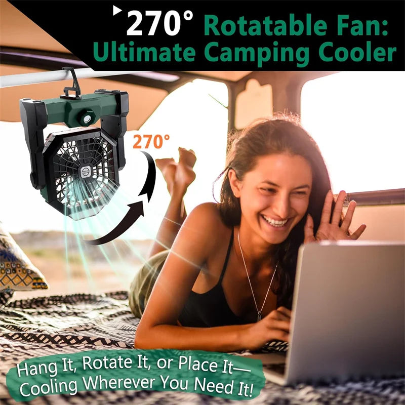 Camping Fan Rechargeable Portable Battery Operated Camping Fan for Tents,Hangable USB Silent Camping Fans with LED Light