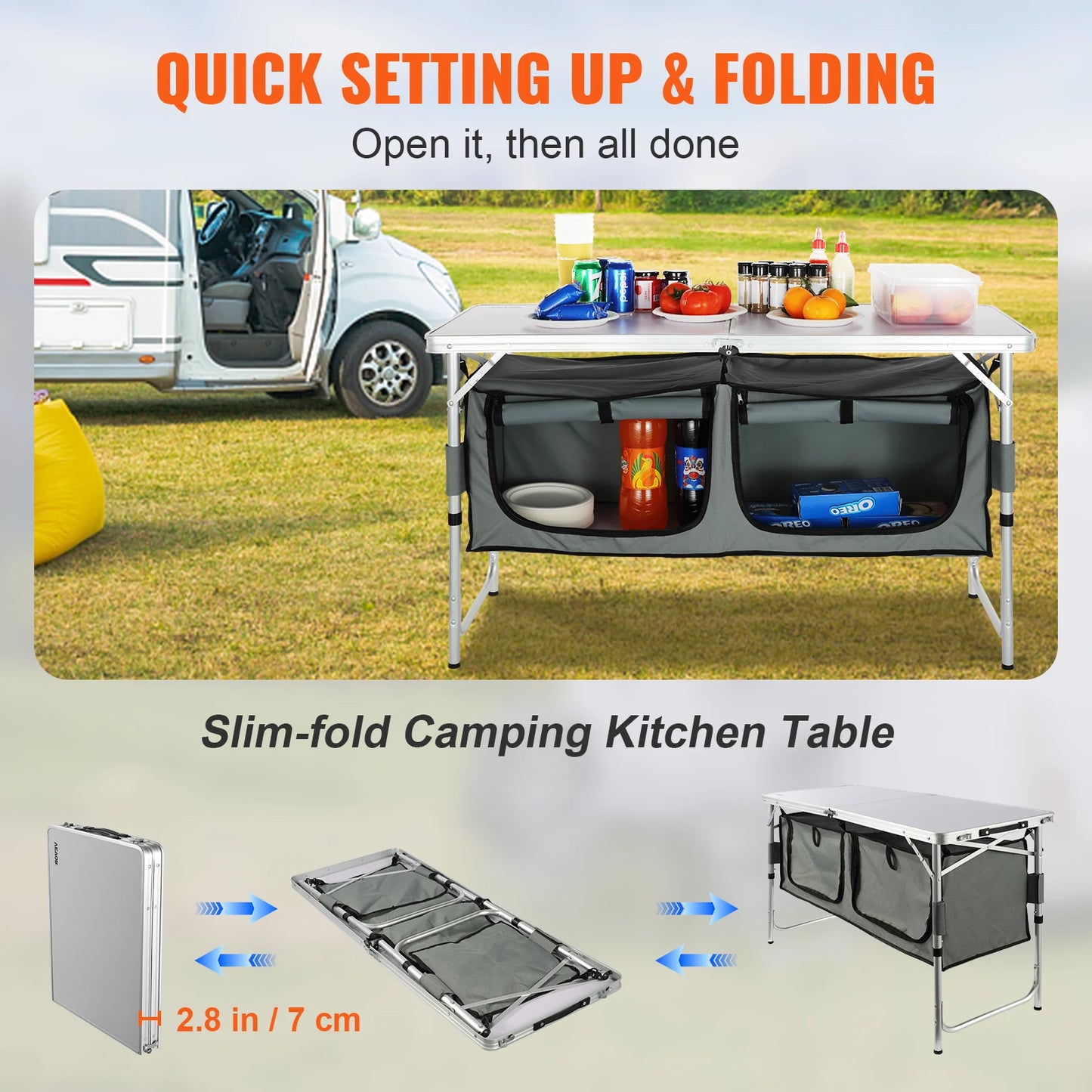VEVOR Camping Kitchen Table Quick set-up Folding Camping Table MDF Camping Table for Outdoor Picnics BBQ Camping RV Traveling