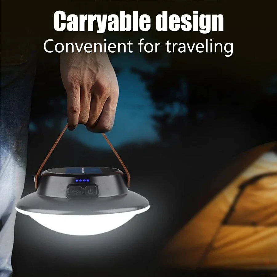 Solar Powered LED Camping Lamp USB Rechargeable Portable Lanterns Outdoor Tent Hanging Torch Emergency Home Repair Work Light