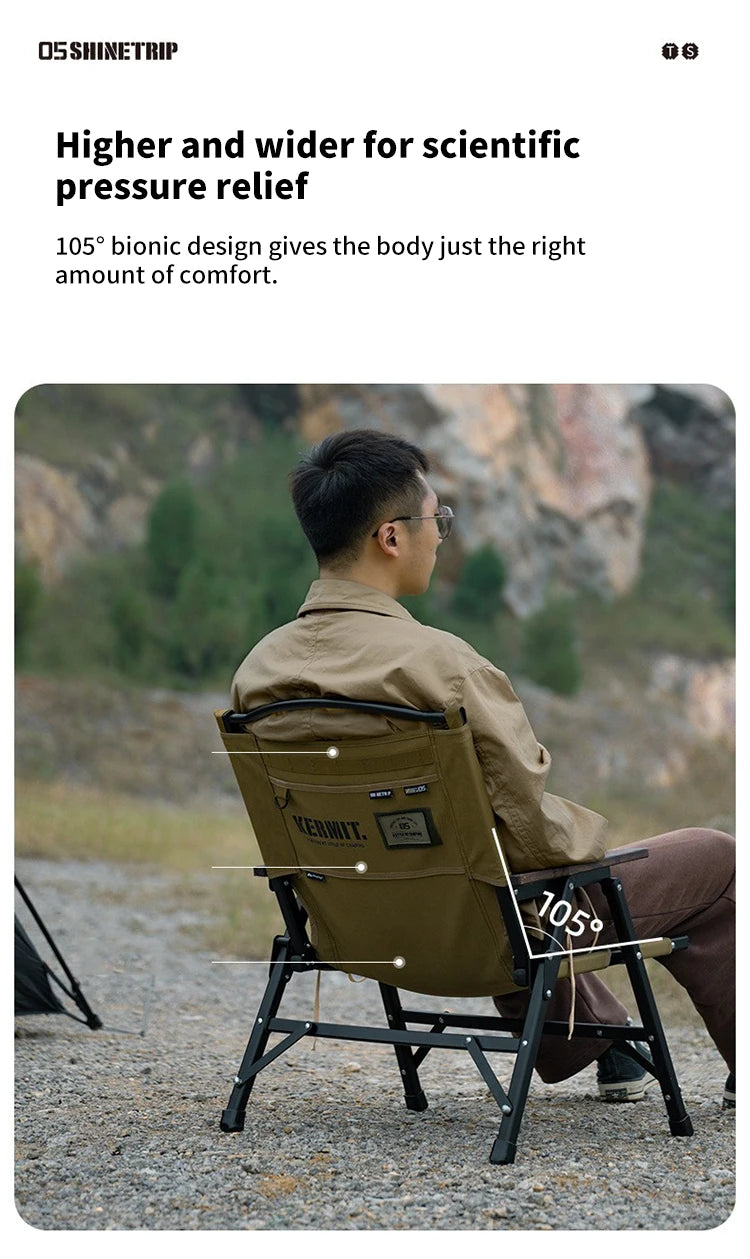 ShineTrip Outdoor Tactical Chair Lightweight Aluminium Foldable Kermit Chair Detachable Portable Blackout Camping Chair