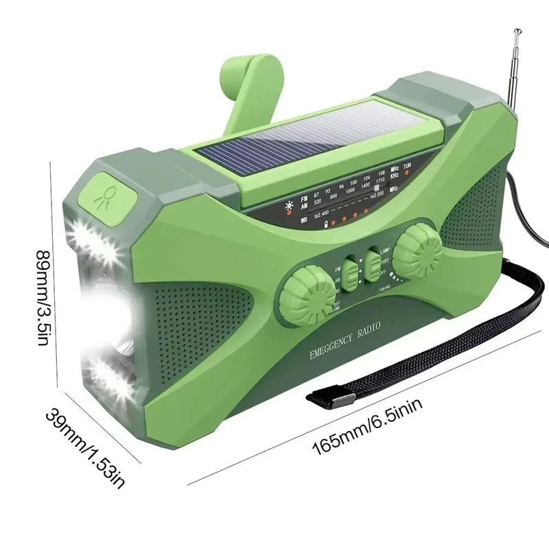 10000mAh Solar Power Bank Solar Crank Radio AM/FM Weather Alert Dual Stereo Speakers Phone Charger with LED Torch and SOS Alarm