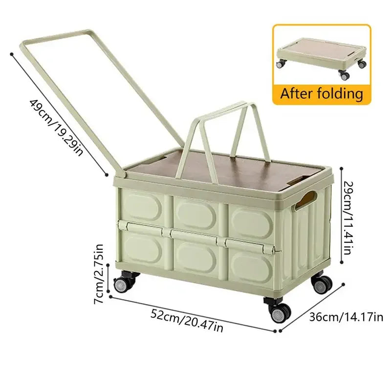 Folding Camping Organizer with Trolley and Wheels Outdoor Food Organizer with Table Board Picnic Chopping Board For Camping