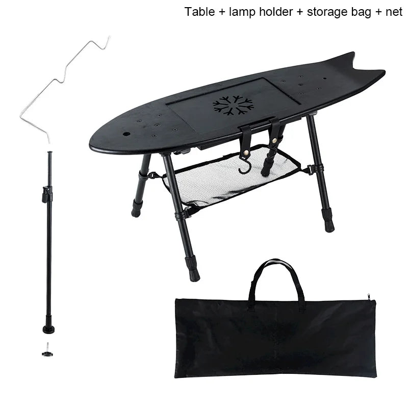 Portable Wood Coffee Table with Storage Bag Folding Creative Tea Desk Light Stand Camping Picnic Table for Outdoor Beach Hiking