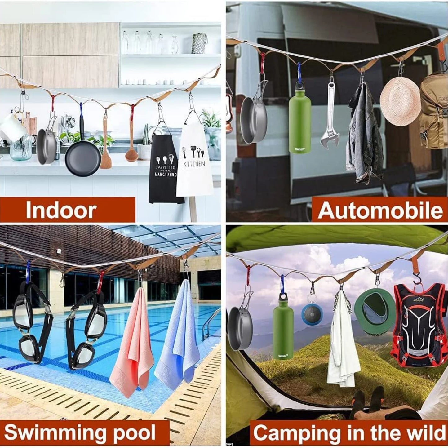 Outdoor camping clothesline travel leather PU canopy camping camping equipment webbing camouflage tent lanyard