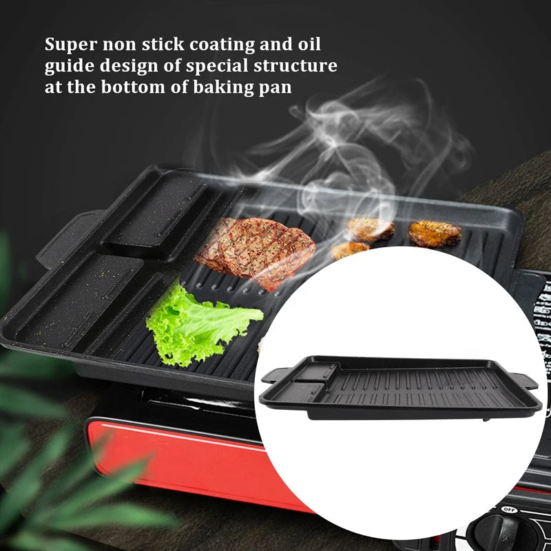 Portable Korean BBQ Grill Pan Non-Stick Grill Plate Butane Gas Stove Cooker Party Picnic Terrace Beach Barbecue Tray