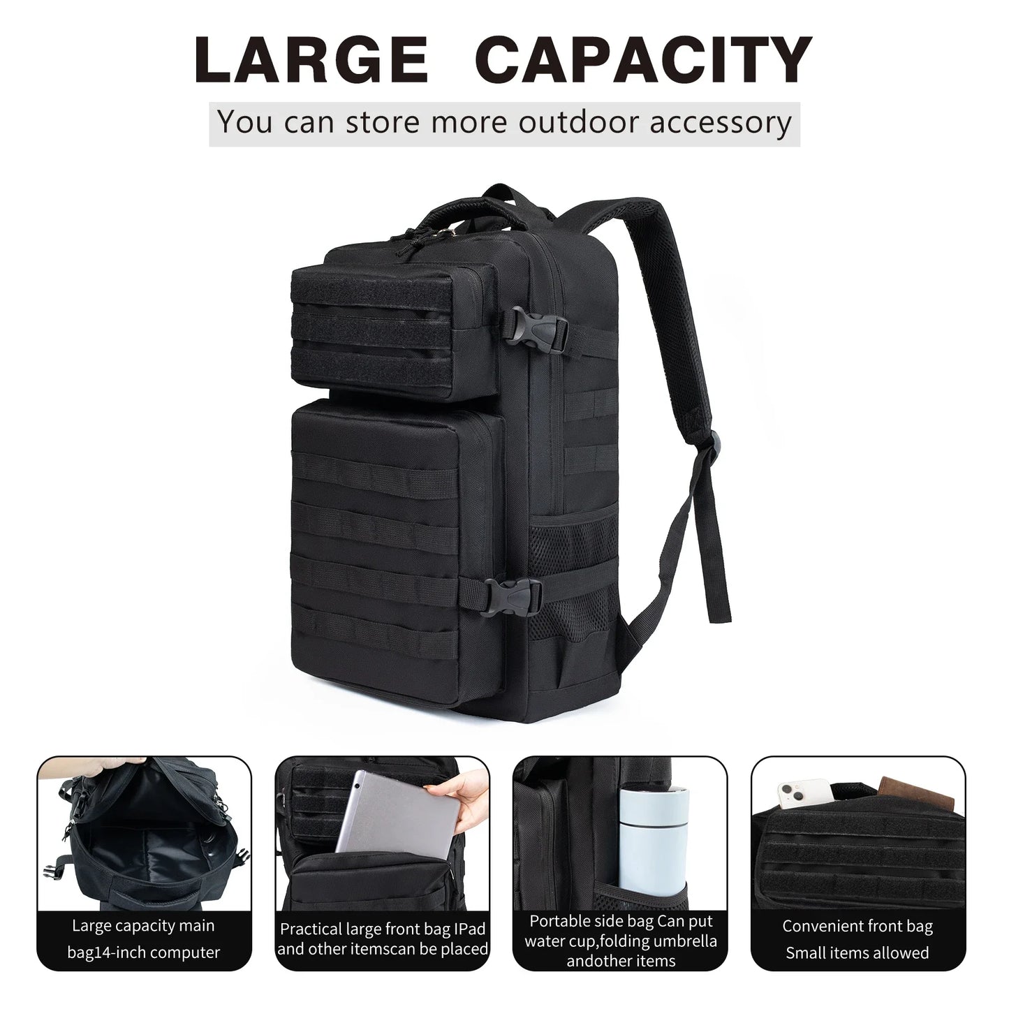 30L Men's Tactical Backpack for Hunting Outdoor Travel Camping Gear Hiking - Durable Travel Backpack