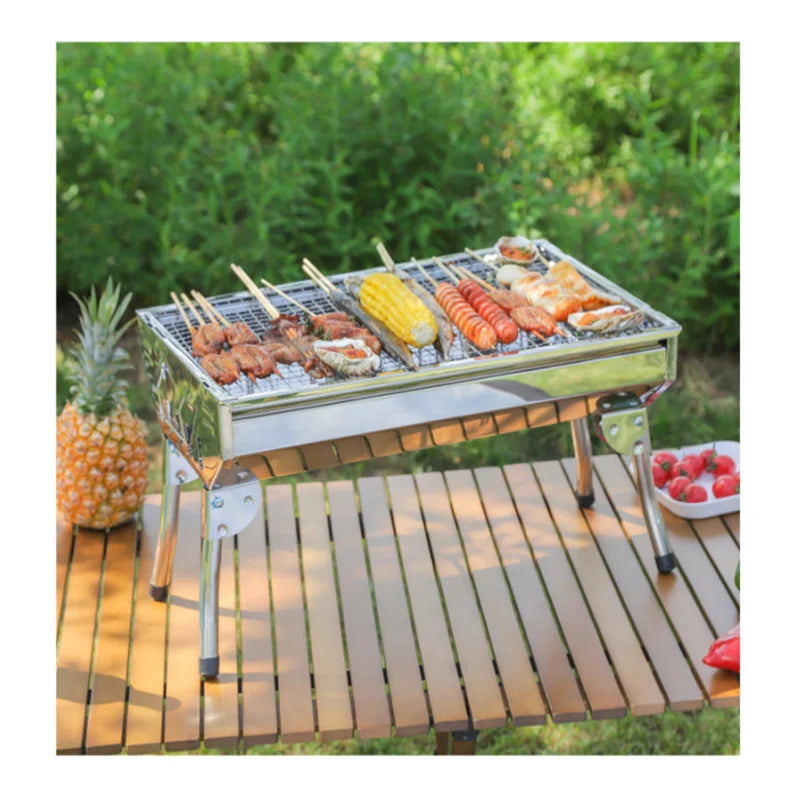 Stainless steel grill, folding home barbecue grill, portable barbecue grill, outdoor! Bring a barbecue grill to the camping part